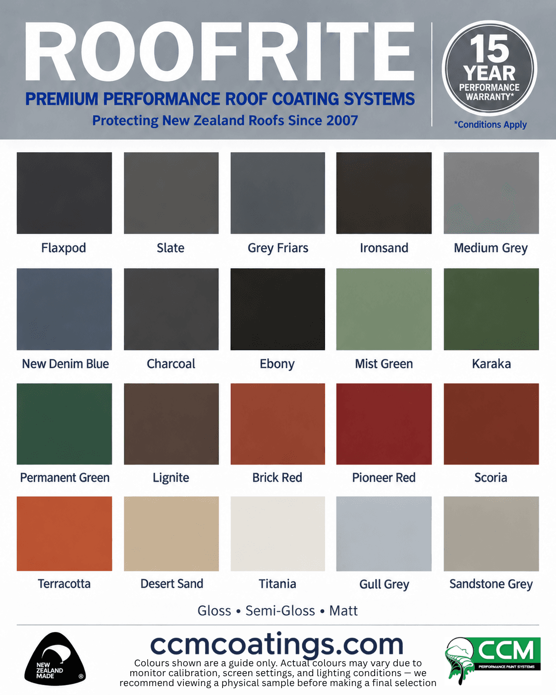 ROOFRITE roof paint colour chart